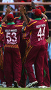 West Indies congratulate eachother on winning the second ODI against England, West Indies v England, 2nd ODI, Providence