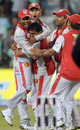 Team-mates mob Yusuf Abdulla after the fall of Jean-Paul Duminy's wicket, Kings XI Punjab v Mumbai Indians, IPL, 20th match, Durban, April 29, 2009