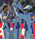 Dhawal Kulkarni is congratulated by team-mates after dismissing Robin Uthappa, Royal Challengers Bangalore v Mumbai Indians, IPL, Port Elizabeth, May 10, 2009