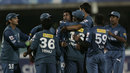 The Deccan Chargers sense the game is won after taking Yusuf Pathan's wicket, Deccan Chargers v Rajasthan Royals, IPL, 40th match, Kimberley, May 11, 2009