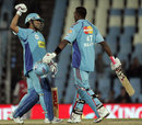 Sachin Tendulkar and Dwayne Bravo are delighted with Mumbai's victory, Kings XI Punjab v Mumbai Indians, IPL, Centurion, May 12, 2009