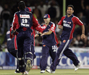 Pradeep Sangwan runs in to celebrate Yuvraj Singh's dismissal with team-mates, Delhi Daredevils v Kings XI Punjab, 46th match, IPL, Bloemfontein, May 15, 2009