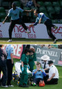 Chris Nash and Dwayne Smith collide as they go for a catch ... leaving Nash with a suspected broken leg, Kent v Sussex, Twenty20 Cup, Canterbury, May 31, 2009
