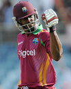 Runako Morton punches the air after steering West Indies home, West Indies v India, 2nd ODI, Kingston, June 28, 2009 