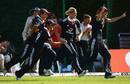 England sprint onto the field to celebrate their series-clinching last-ball win, England v Australia, 3rd women's ODI, Stratford, July 3, 2009 