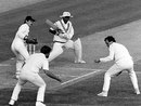 Sunil Gavaskar watches as a shot goes by slip fielders, England v India, 3rd Test, Edgbaston, 5th day, July 8, 1986