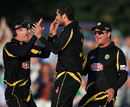 Wayne Parnell is congratulated on one of his two key wickets for Kent, Kent v Durham, Twenty20 quarter-finals, Canterbury, July 27, 2009