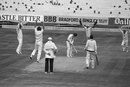 Chris Old bowls Allan Border, England v Australia, Headingley, July 21, 1981