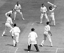 Bishan Bedi slogs Robin Hobbs, England v India, 1st Test, Headingley, 5th day, June 13, 1967