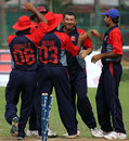 Halal Abbasi is congratulated for a wicket, Bahrain v Norway, ICC World Cricket League Division 6, Singapore, September 4, 2009