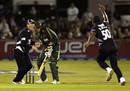 Dwayne Smith bowls Jacob Ball to complete his hat-trick, Sussex v Nottinghamshire, Pro40, Division One, Hove, September 7, 2009