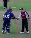 Justin Langer ends his career with a handshake after Durham's successful chase, Somerset v Durham, Pro40, Taunton, September 27
