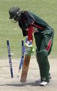 Nehemiah Odhiambo has his furniture rearranged by Kyle Jarvis, Zimbabwe v Kenya, 3rd ODI, Harare, October 15, 2009 