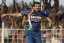 Zaheer Khan is ecstatic after India snatch another breakthrough in the last over, India v Sri Lanka, 1st ODI, Rajkot, December 15, 2009