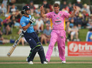 Bruce Martin celebrates dismissing Colin de Grandhomme, Northern Districts v Auckland, HRV Cup, Mt Maunganui, January 2, 2010 