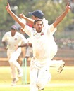 Ajit Agarkar reacts after capturing the final Karnataka wicket, Karnataka v Mumbai, Ranji Trophy final, Mysore, 4th day, January 14, 2010