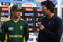 Fayyaz Butt, the Man of the Match, speaks to Wasim Akram, India Under-19s v Pakistan Under-19s, 4th Quarter-Final, ICC Under-19 World Cup, Lincoln, January 23, 2010