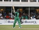 Hamilton Masakadza celebrates his half-century against Mashonaland Eagles in the tournament final, Stanbic Bank Twenty20 Series, February 20, 2010