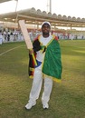 Mohammad Shahzad celebrates after his double hundred led Afghanistan to a successful chase of 494, Afghanistan v Canada, ICC Intercontinental Cup, Sharjah, February 23, 2010