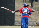 Sushil Nadkarni and Aditya Thyagarajan celebrate USA's victory, Nepal v USA, World Cricket League Division 5, Nepal, February 26, 2010