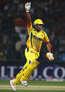 Chennai captain Suresh Raina celebrates after hitting the winning runs, Delhi Daredevils v Chennai Super Kings, IPL, Delhi, March 19, 2010 