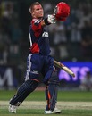 David Warner celebrates his hundred, Delhi Daredevils v Kolkata Knight Riders, IPL, Delhi, March 29, 2010