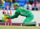 AB de Villiers capped a good day behind the stumps when he ran Narsingh Deonarine out off the penultimate ball, West Indies v South Africa, 2nd T20, Antigua, May 20, 2010