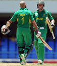Hashim Amla is congratulated by AB de Villiers, West Indies v South Africa, 1st ODI, Antigua, May 22, 2010