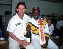 Warwickshire captain Dermot Reeve with record-holder Brian Lara, Warwickshire v Durham, County Championship, Edgbaston, 4th day, June 6, 1994