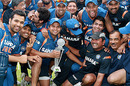 The Indians celebrate after bagging the Twenty20 trophy, Zimbabwe v India, 2nd Twenty20 international, Harare, June 13, 2010