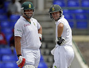 Jacques Kallis and AB de Villiers chat during their stand of 104 , West Indies v South Africa, 2nd Test, St Kitts, 5th day, June 22, 2010