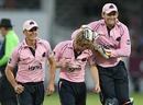Neil Dexter, Adam Gilchrist and Tom Smith celebrate a wicket, Middlesex v Kent, Friends Provident t20, Lord's, June 24, 2010