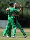 Nigel Jones and John Mooney celebrate another wicket, Ireland v Kenya, ICC World Cricket League Division One, Rotterdam, July 1, 2010