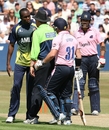 The umpire had to intervene in a spat between Maurice Chambers and David Warner, Essex v Middlesex, Friends Provident t20, Chelmsford, July 18, 2010