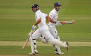 Jonathan Trott and Andrew Strauss shared an undefeated stand of 111 to take England over the line, England v Pakistan, 2nd Test, Edgbaston, August 9, 2010
