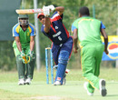 Saheed Mohamed drives during his innings of 37, Cayman Islands v Tanzania, ICC WCL Div. 4, Pianoro, August 18, 2010