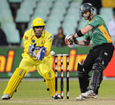 Doug Bracewell shapes to play the cut, Central Districts v Chennai Super Kings, Champions League Twenty20, Durban, September 11, 2010