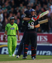 Tim Bresnan and Michael Yardy celebrate the moment of victory, England v Pakistan, 2nd ODI, Headingley, September 12, 2010