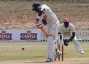 Stuart Matsikenyeri defends during the Rocks' innings, Rocks v Rhinos, Logan Cup, Masvingo Sports Club, September 2010