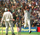 Srinath celebrates the fall of Shahid Afridi, India v Pakistan, Asia Test Championship, Eden Gardens, Calcutta, 16-20