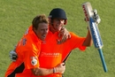 Nick Compton and Ryan Butterworth celebrate Eagles' win, Mashonaland Eagles v Mid West Rhinos, Stanbic Bank 20, Harare, November 17, 2010