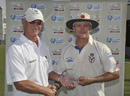 Craig Williams collects his Man-of-the-Match award from Dayle Hadlee, UAE v Namibia, ICC Intercontinental Shield final, Dubai, December 5, 2010