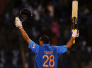 Yusuf Pathan acknowledges the cheers after reaching his maiden one-day century, India v New Zealand, 4th ODI, Bangalore, December 7, 2010