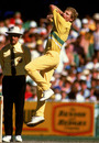 Peter Taylor bowls, Australia v West Indies, 4th match, Benson & Hedges World Series, Melbourne, December 15, 1988
