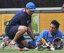 Sachin Tendulkar gets some treatment from the support staff, South Africa v India, 2nd ODI, Johannesburg, January 15, 2011