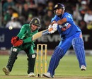 MS Dhoni hits one straight to the fielder, South Africa v India, 4th ODI, Port Elizabeth, January 21, 2011