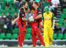Daniel Harris and Aiden Blizzard finish the game in the 12th over, Tasmania v South Australia, Twenty20 Big Bash, Hobart, January 24, 2011