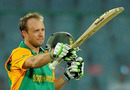 AB de Villiers celebrates after completing his century, South Africa v West Indies, World Cup, Group B, Delhi, February 24, 2011