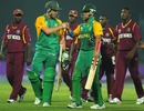 AB de Villiers and JP Duminy congratulate each other after the victory, South Africa v West Indies, World Cup, Group B, Delhi, February 24, 2011