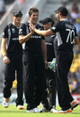 New Zealand celebrate the dismissal of Brad Haddin, Australia v New Zealand, Group A, Nagpur, February 25, 2011